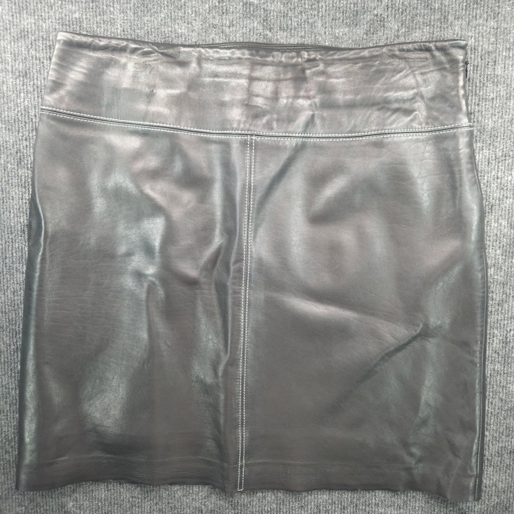 Context Leather Mini Skirt Women Size 10 Black High Fashion Contrast Stitching